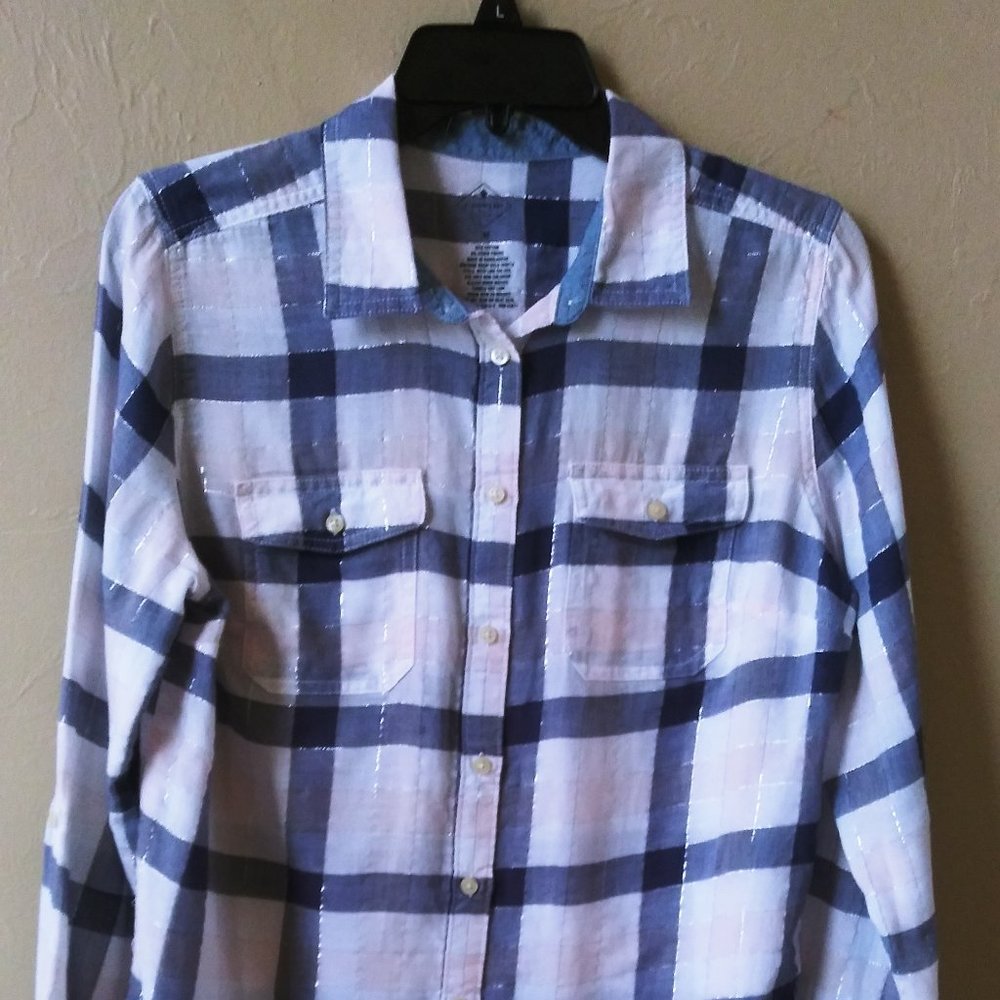 St John's Bay, White Long sleeve shirt with blue